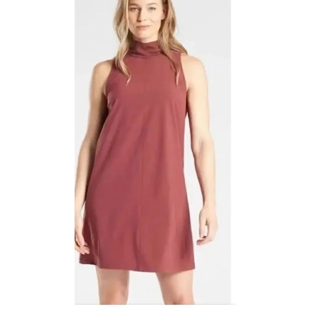 Athleta Women’s Initiative Zipper Mock Neck Sleeveless Sun Dress Maroon XS